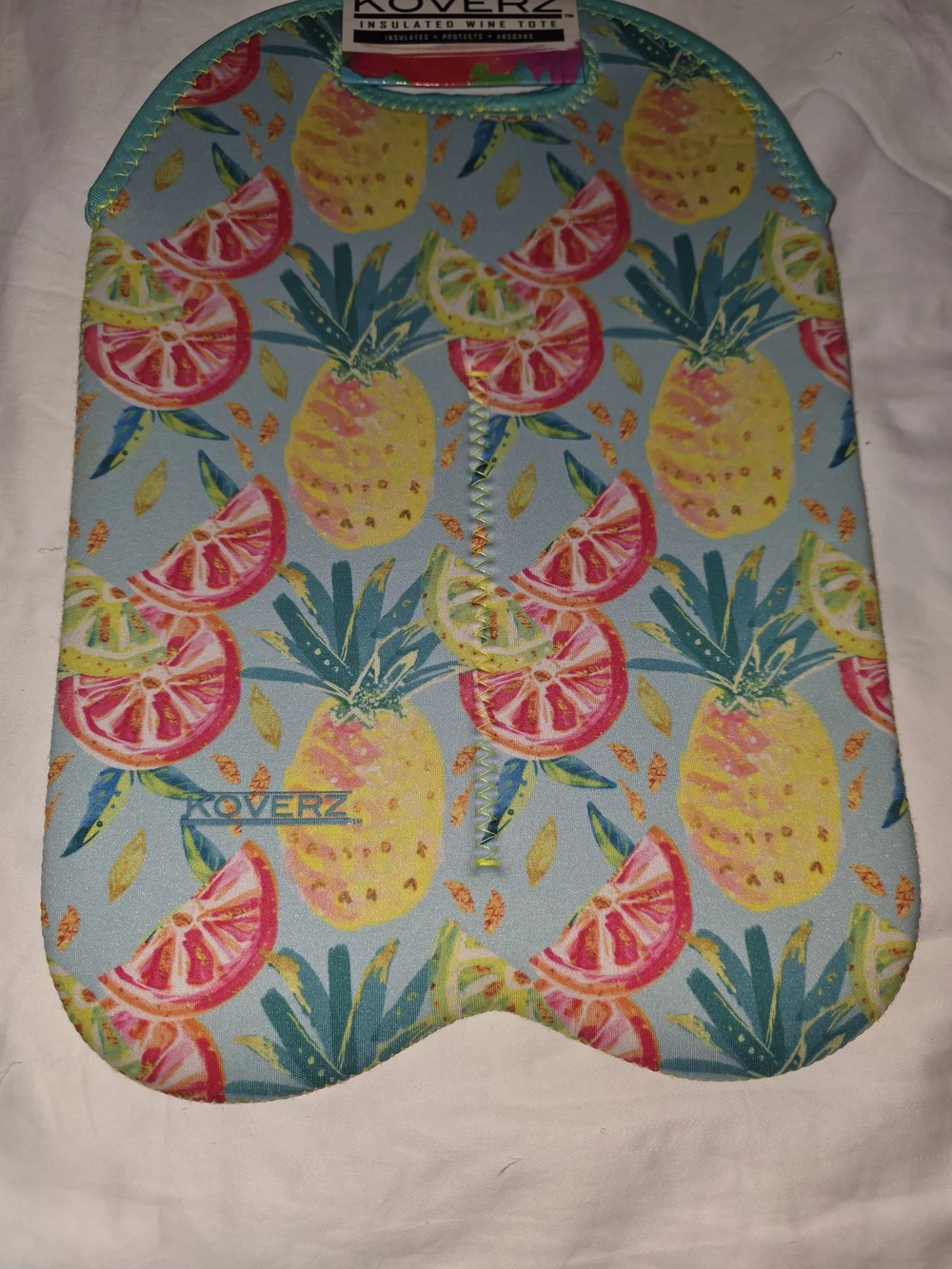 Pineapple & Citrus Insulated Bottle Tote - Light Blue